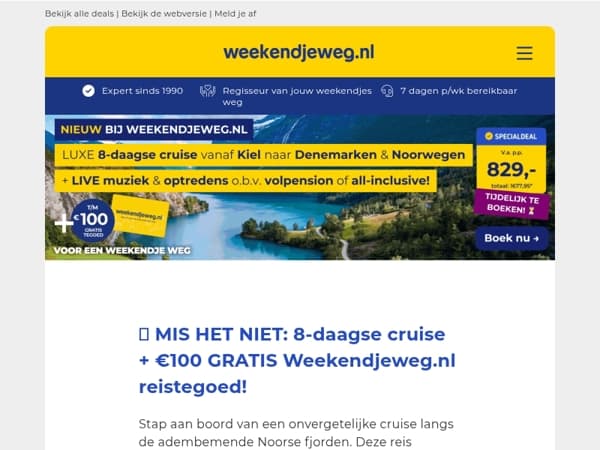 😱 MIS HET NIET: 8-daagse Noorse fjorden cruise v.a. 829,- + €100 GRATIS Weekendjeweg.nl reistegoed!