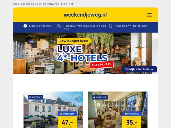 ✨ Low-budget luxe: geniet van ultieme luxe in ⭐⭐⭐⭐-hotels tot 60,- p.p.! 💸