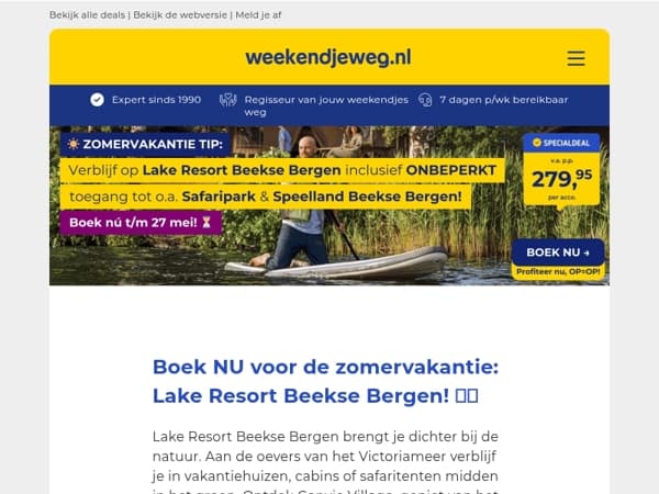 🌞 Zomervakantie deal: Lake Resort Beekse Bergen + AttractiePas vanaf €279,95! 🐘🦒