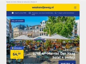 🔥 Super Deal: LUXE 4*-Marriot Hotel Den Haag + ontbijt v.a. 64,50 | 3 dgn Van der Valk Spornitz + 4-gangendiner & meer v.a. 226,50 pp!