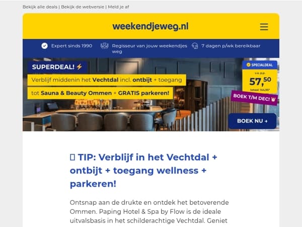🔥 SUPERDEAL: Wellness hotel middenin het Vechtdal incl. ontbijt + toegang wellness + GRATIS parkeren v.a. 57,50 p.p.! 🌿😍