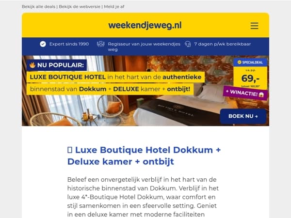 🔥 NU populair: LUXE 4*-boutique hotel Dokkum + DELUXE kamer + ontbijt vanaf 69,- p.p.!