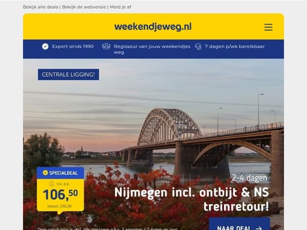 Instappen maar! 🚉 3x LUXE 4*-hotels incl. ontbijt & NS treinretour vanaf €98 p.p.!