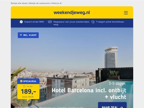 Citytrip Barcelona + rooftop met zwembad v.a. 189 | Verblijf bij de kust in Zeeland + ontbijt v.a. 26,50 p.p.! 😱