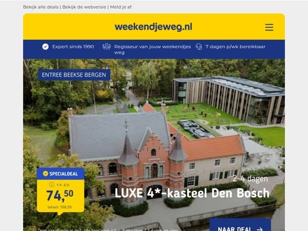 GAAF! 😍 Luxe 4*-kasteelhotel nabij Den Bosch + Beekse Bergen v.a. 74,50 | 2 dgn Movie Park Germany + ontbijt v.a. 79,50 p.p.!