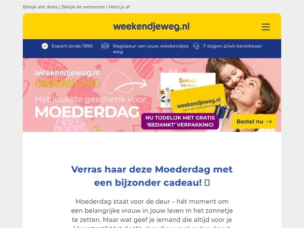 Verras haar deze Moederdag met een weekendje weg! 💝