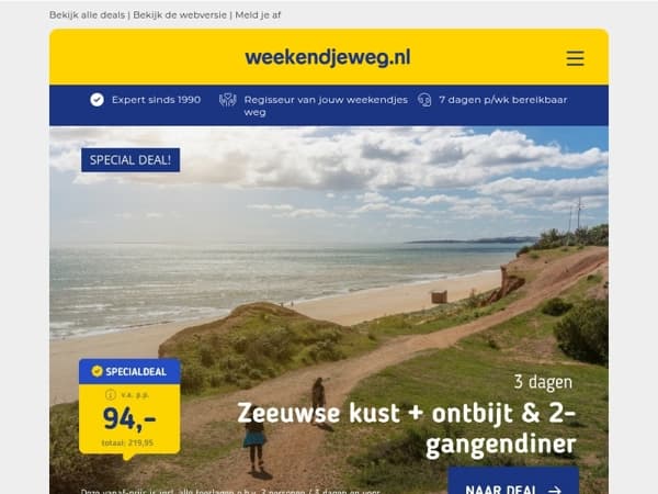 OP=OP LAST MINUTE! ⚡ 3 dgn aan de kust Zeeland + diner v.a. 94 | Stedentrip Parijs incl. 🥐 v.a. 45,45 p.p.!