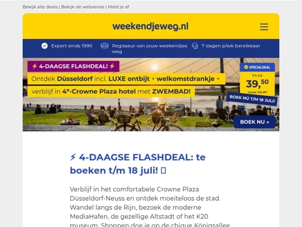 ⚡ 4-DAAGSE FLASHDEAL! ⚡ 4*-hotel Düsseldorf met ZWEMBAD + LUXE ontbijt + welkomstdrankje vanaf SLECHTS 39,50 p.p.! 😱🤯