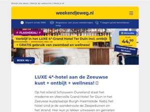 4*-Grand Hotel Ter Duin in Zeeland + ontbijt + GRATIS zwembad & wellness v.a. 44,50 p.p.! 🔥🤯
