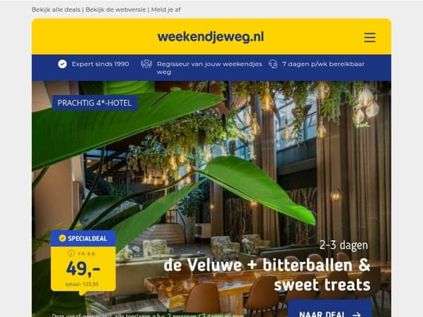FLASHDEAL! ⚡ 2/3 dgn de Veluwe + ontbijt, bitterballen & meer v.a. 49 | 4*-hotel aan het IJsselmeer v.a. 41,25 p.p.!