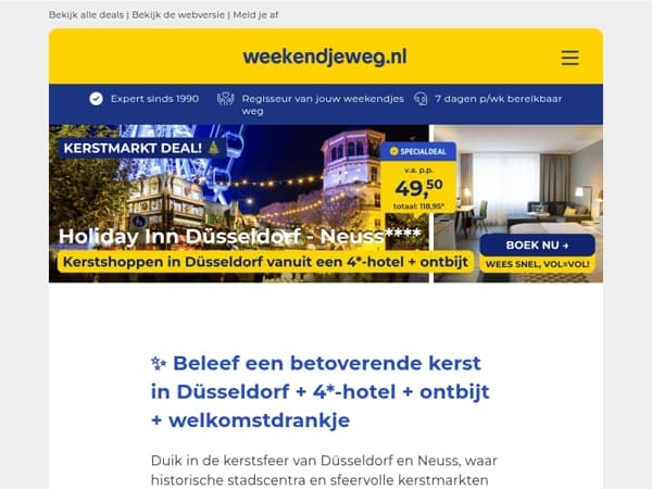🎄 Te vroeg voor Kerst? Wij vinden van niet… 4*-hotel Düsseldorf vanaf €49,50 p.p.!