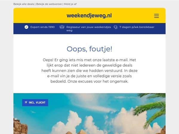 🔧 Oeps! Er ging iets mis in onze vorige nieuwsbrief | Caïro Mega-alles-in-1 Excursietrip €499 | 3 dgn Nijmegen + ontbijt & diner 109 p.p.!