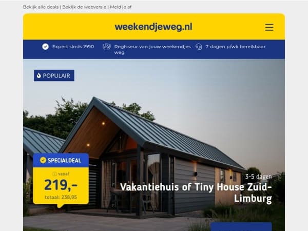 Vakantiehuis of Tiny House Limburg v.a. 219 | Laatste kans: Designhotel op de Veluwe v.a. 54,50 p.p.!