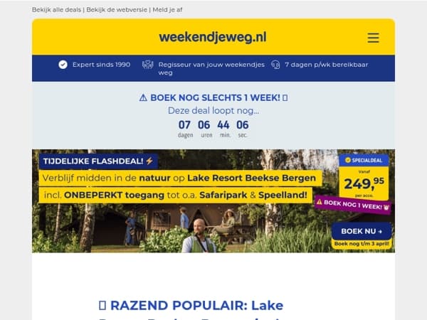 ⚠️ BOEK NOG 1 WEEK: Lake Resort Beekse Bergen incl. ONBEPERKT toegang Safaripark & meer v.a. SLECHTS 249,95! 🤯