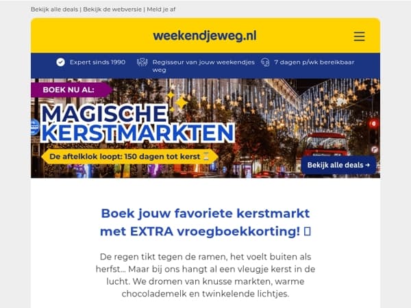 🎄 Nog 150 dagen tot kerst... maar de magie begint nu al 💫 – Boek nu met EXTRA vroegboekkorting! ⏳