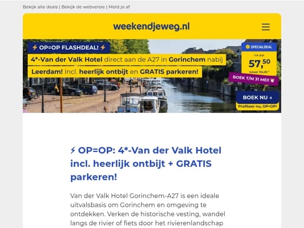 🔥 NU populair: 4*-Van der Valk Hotel Gorinchem + LUXE ontbijt + GRATIS parkeren SLECHTS 57,50 p.p.! 😱🤯