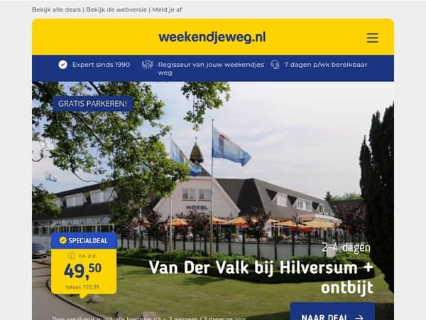 Pak nu je Van der Valk deal! 🌟 De Witte Bergen + ontbijt v.a. 49,50 | Gladbeck + Movie Park Germany & ontbijt v.a. 94,- | Gorinchem + ontbijt v.a. 57,50