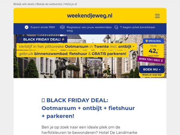 🖤 BLACK FRIDAY DEAL: Ootmarsum incl. ontbijt + binnenzwembad + fietshuur & GRATIS parkeren v.a. SLECHTS 42,- p.p.! 😱🤯