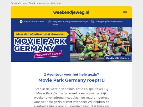 🎬 Movie Park Germany: Hotel + ontbijt + entree v.a. €79,50 p.p.! 👉 Met HOGE kinderkorting! 🔥