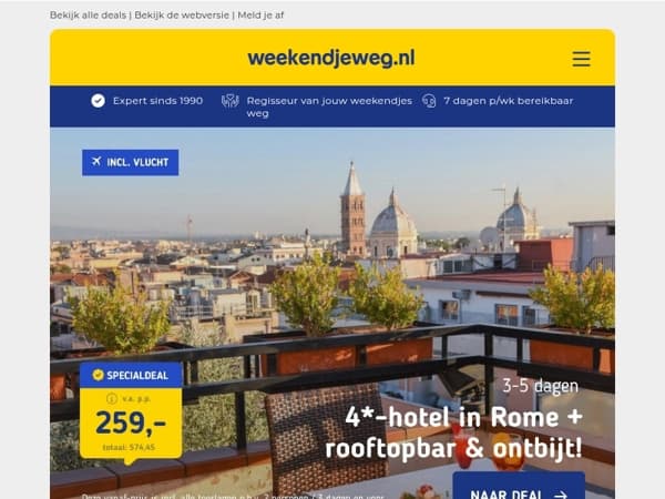 Topdeal Rome v.a. €259 + GEHEIME ledendeal (met 50% korting!) 👀😱