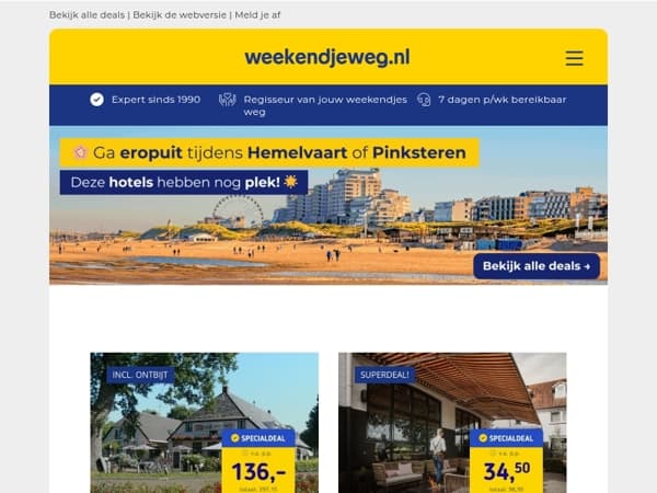 🙋‍♀️ Hey, heb jij het Hemelvaarts- of Pinksterweekend al plannen? 👀 Deze hotels hebben nog plek! 😍
