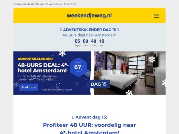 🎄✨ Advent Dag 15: 48-UURS DEAL: 4*-hotel Amsterdam incl. ontbijt!