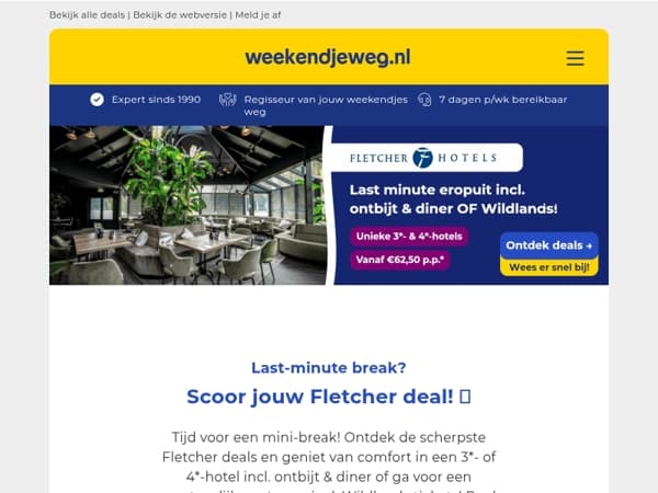 🔥 Boek snel: Fletcher deals die je niet wilt missen! 🤩 Vanaf €62,50 p.p.