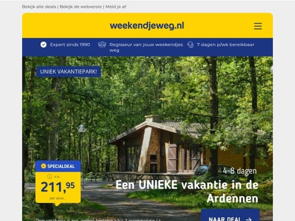 🌳 4 - 8 dgn bungalow MIDDEN in de Ardennen v.a. 211,95 per acco | 3-daagse fietsvakantie Maasvallei + culinair 3-gangendiner v.a. 189 p.p.!