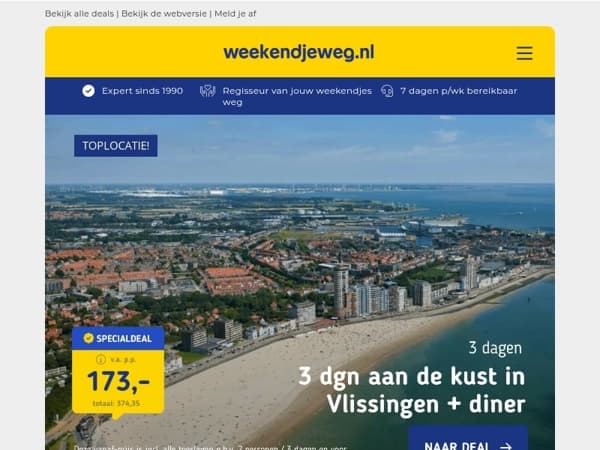 Strand-Deal! 🏖️ 3 dgn Vlisingen + ontbijt & diner v.a. 173 | 4*-hotel aan de Markt in Den Bosch + ontbijt & borrelplank 67 p.p.!