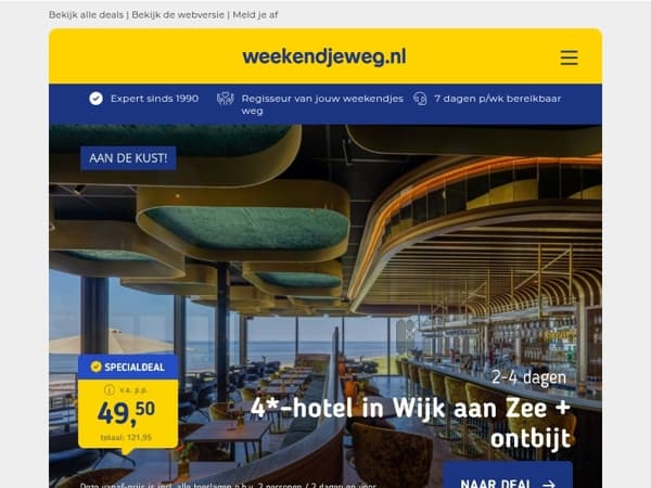 ⭐ Luxe 4*-hotel Wijk aan Zee + ontbijt v.a. 49,50 | Eindhoven + ontbijt & hapjes v.a. 42,50 p.p.!