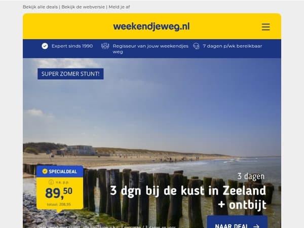 ☀️ ZOMER-DEAL: 3 dgn Zeeland + ontbijt v.a. 89,50 | 2 dgn MOVIE PARK GERMANY + hotel v.a. 88 pp!