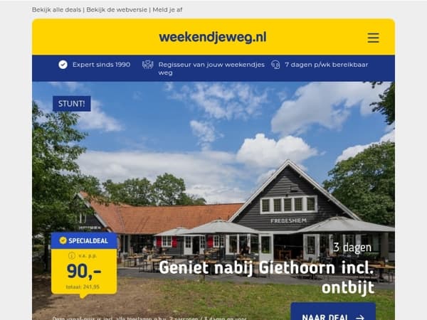 3 dgn Giethoorn + ontbijt v.a. 90 | LAATSTE KANS: Beekse Bergen + ONBEPERKT entree v.a. 314,45! ⏰