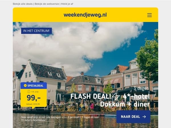 💥 Razendsnelle diner deals: 3 dgn Friesland, Brabant of Zuid-Limburg + ontbijt + diner v.a. 89,- p.p.! 😱🤯