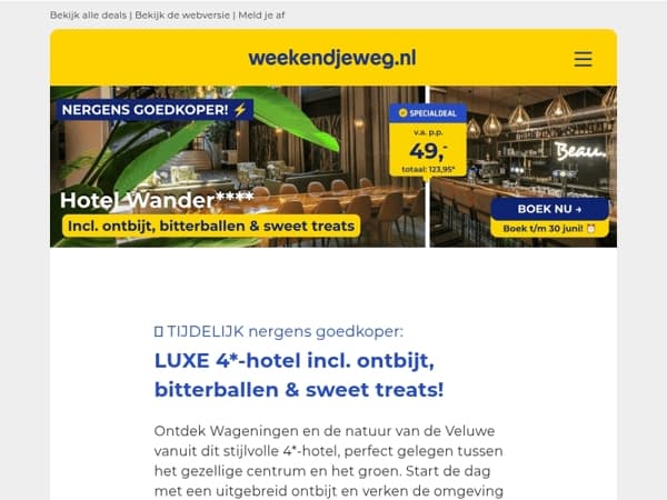 🔥 NERGENS GOEDKOPER: LUXE 4*-hotel incl. ontbijt, bitterballen & sweet treats v.a. SLECHTS 49,- p.p.! 😱🤯