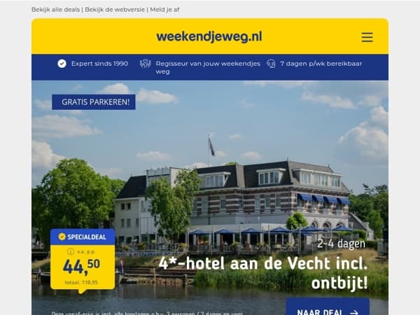 ⭐ TOP DEAL: 2-4 dgn 4*-hotel + TERRAS aan de Vecht + ontbijt v.a. 44,50 | 4*-hotel bij Amsterdam + ontbijt v.a. 44,50 p.p.!