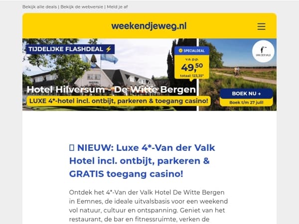 Nieuwe week = nieuwe FLASHDEAL! 🔥 Luxe 4*-Van der Valk Hotel bij Hilversum incl. ontbijt, parkeren & GRATIS toegang casino v.a. 49,50! 😱🤯