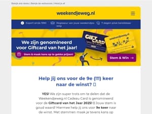 🎉 Stem & Win: wij zijn genomineerd voor Giftcard van het Jaar! 🏆🥳 Help jij ons winnen? 👀
