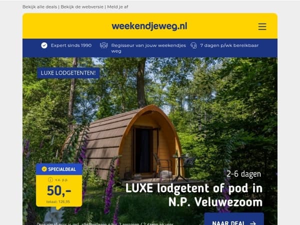 💚 VELUWE DEALS: luxe cabin in de natuur v.a. 50,- | Luxe 4*-hotel incl. ontbijt v.a. 55,- | 3 dgn all-inclusive light v.a. 219,- & MEER! ✨