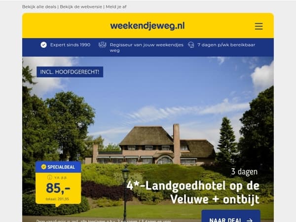 STUNT! ⚡ 3 dgn 4*-landgoedhotel op de Veluwe + ontbijt & diner v.a. 85 | Stedentrip Antwerpen + hotel in centrum v.a. 29,50 p.p.!