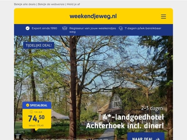 4*-Landgoedhotel Achterhoek + diner v.a. 74,50 | Kasteelhotel Maastricht + diner v.a. 84 p.p.!