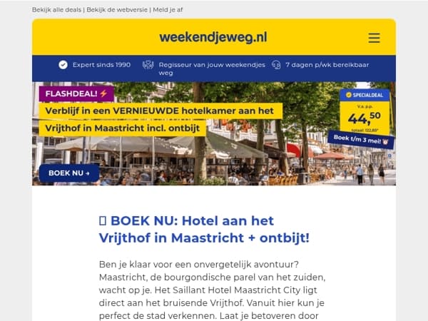 MAASTRICHT SPECIAL! 💥 VERNIEUWDE hotelkamer aan het VRIJTHOF in Maastricht incl. ontbijt v.a. SLECHTS 44,50 p.p.!