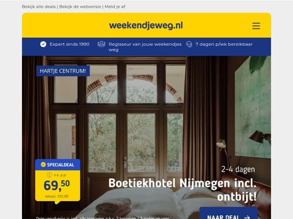 Boetiekhotel Nijmegen + ontbijt v.a. 69,50 | 72-uursdeal: Hilton Sittard + ontbijt 49,50 p.p.! ⏰
