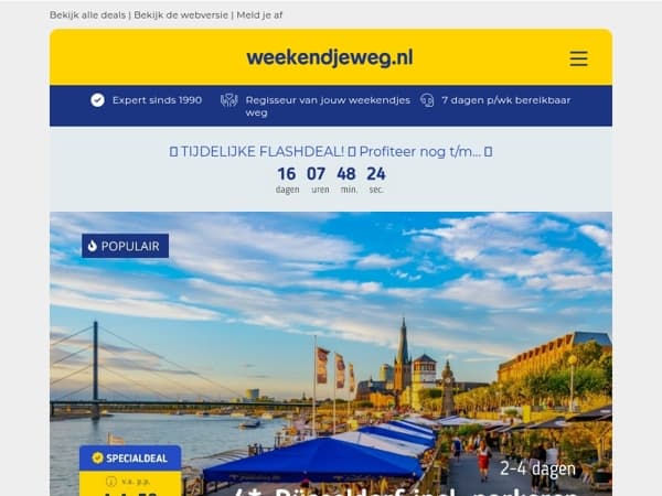 🚨 Citytrip megadeals: 🇩🇪 FLASHDEAL Düsseldorf v.a. 44,50 p.p. | 🇧🇪 Brugge v.a. 67,50 p.p. | 🇬🇧 Londen + Harry Potter Experience v.a. 469,- p.p.