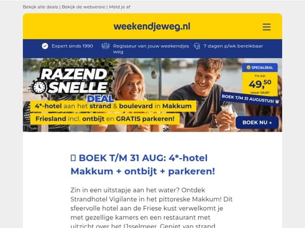 💨 WEES SNEL − Boek nú: 4*-hotel Makkum + ontbijt + GRATIS parkeren v.a. 49,50 p.p.! 🔥