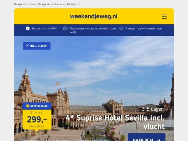 📬 Een verrassing in je inbox: ga deze zomer op surprise trip naar 🌞 Sevilla, 🏖️ Noordwijk of 🌴 Mallorca! 🎉