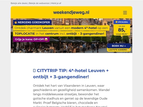 🔥 CITYTRIP TIP: 4*-hotel Leuven + ontbijt + 3-gangendiner vanaf 85,- p.p.!