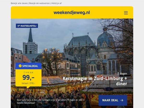 ⭐ 3 dgn kerstshoppen Limburg + kasteelhotel & diner v.a. 99 | 8-daagse cruise Spanje, Italië & Frankrijk 539 p.p.! 🤯
