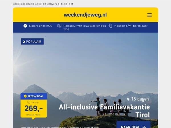 All-inclusive familievakantie Tirol v.a. 269 | All-inclusive in kuurstad Bad Mergentheim v.a. 159 p.p.!