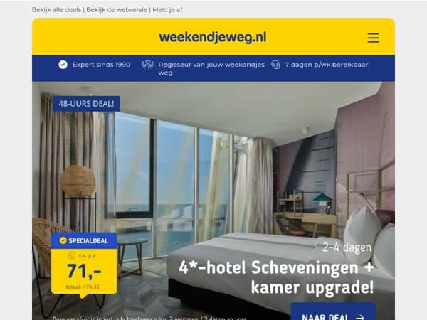 💥 UPGRADE DEAL: 4*-hotel Scheveningen + SEA view v.a. 71 | Amsterdam + NS reisretour v.a. 115,50 p.p.!