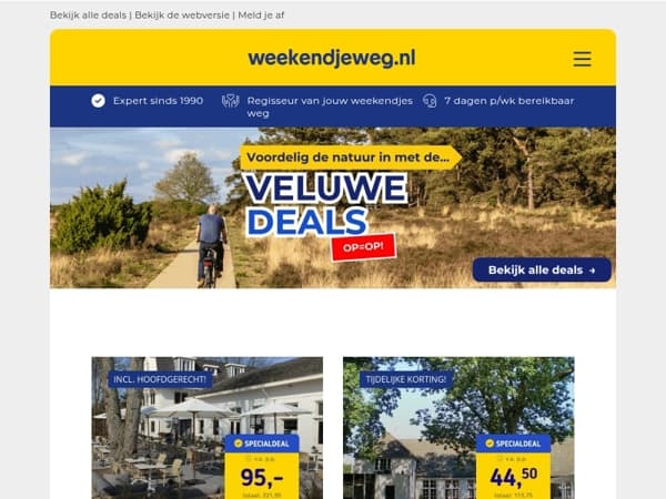 🌳 Veluwe deals die je niet wilt missen! 💥👉 3 dgn + ontbijt + hoofdgerecht v.a. 95,- p.p. | Luxe 4*-hotel + ontbijt v.a. 44,50 p.p. & MEER!